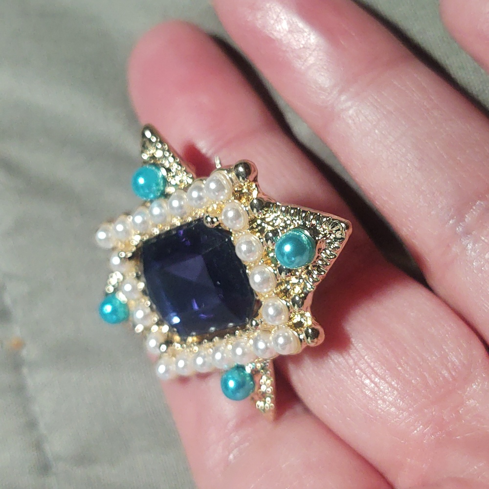 Gold-Tone Blue & Pearl Starburst Brooch - Unbranded - Picture 3 of 3